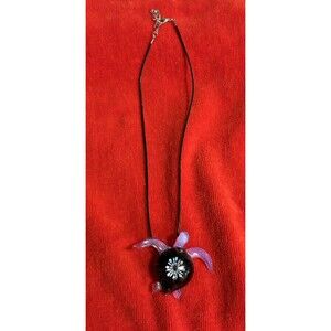 Beautiful Hand Blown Glass Purple & Black Sea Turtle Necklace